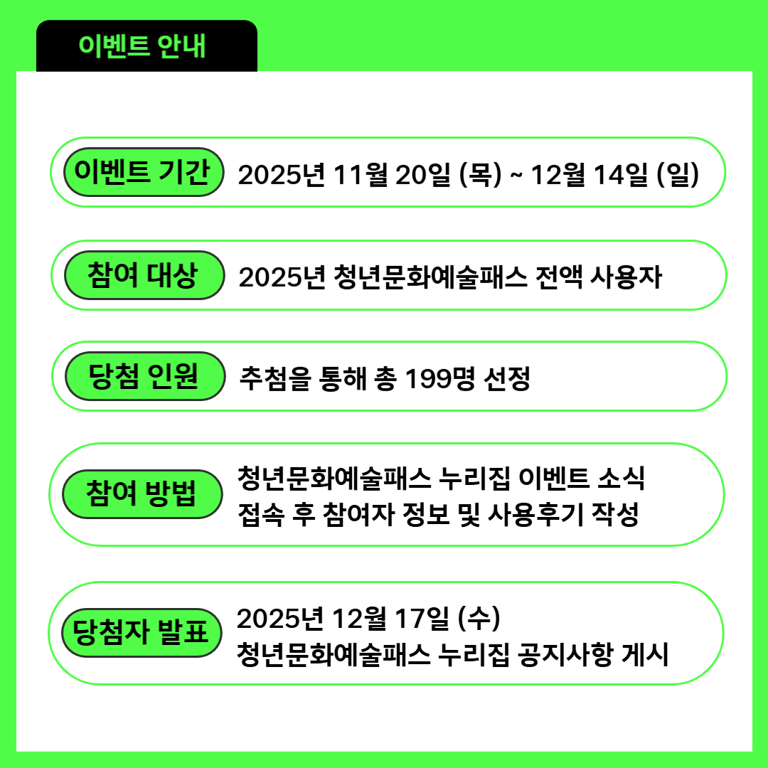 <청년문화예술패스> 전액 사용 이벤트 안내 2번째 이미지