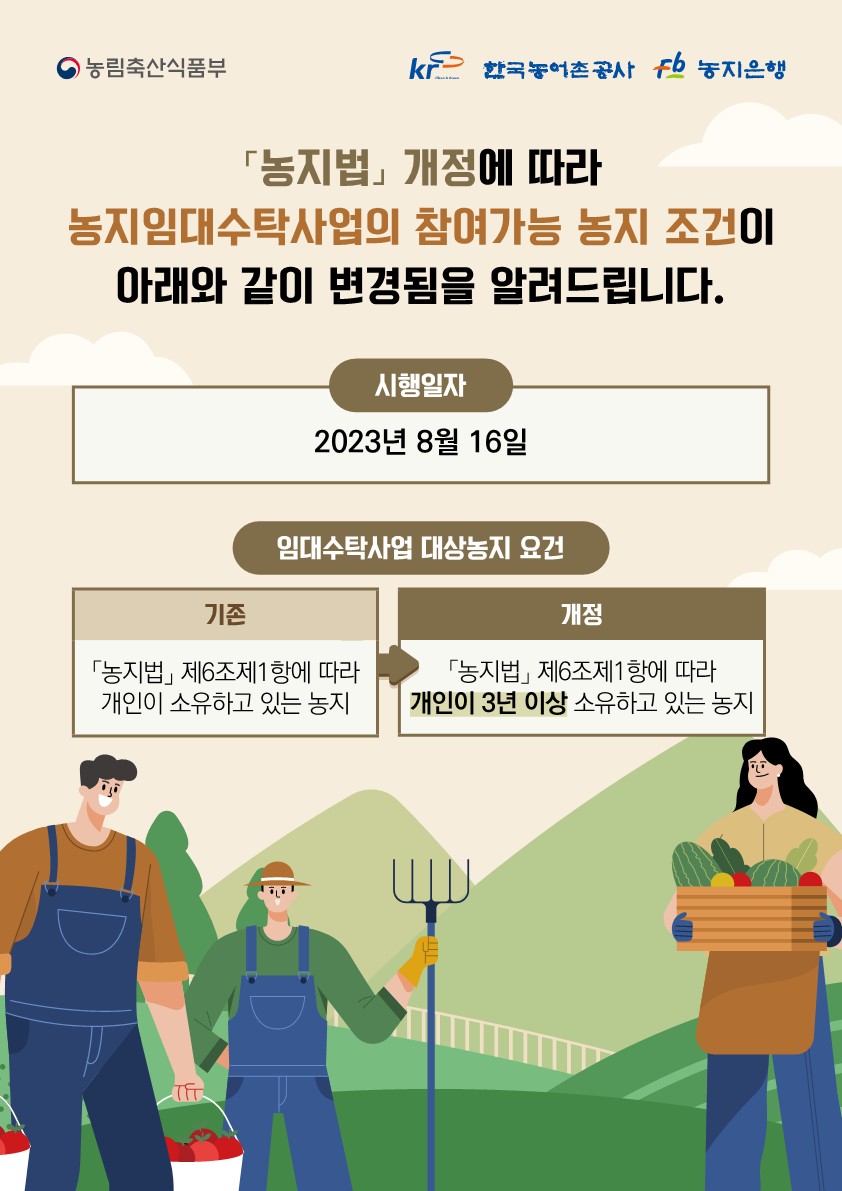 「농지법」개정에 따른 농지임대수탁 대상농지 요건 개정 1번째 이미지