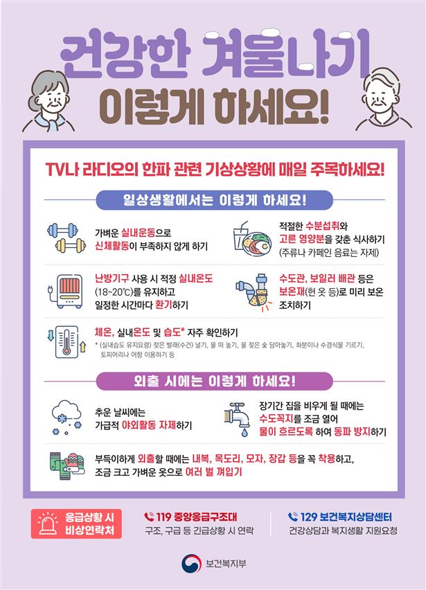동절기 취약노인 보호에 따른 한파 대비 행동요령 안내 1번째 이미지
