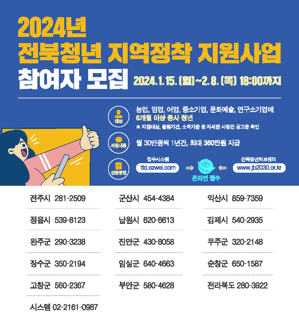「2024년 전북청년 지역정착 지원사업」참여자 모집공고 1번째 이미지
